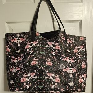Textured Coated Canvas Roses Camouflage Print Large Antigona Tote Black